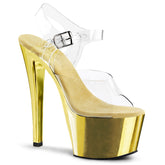 PLEASER SKY-308 Clear-Gold Chrome Ankle Strap Sandals - Shoecup.com
